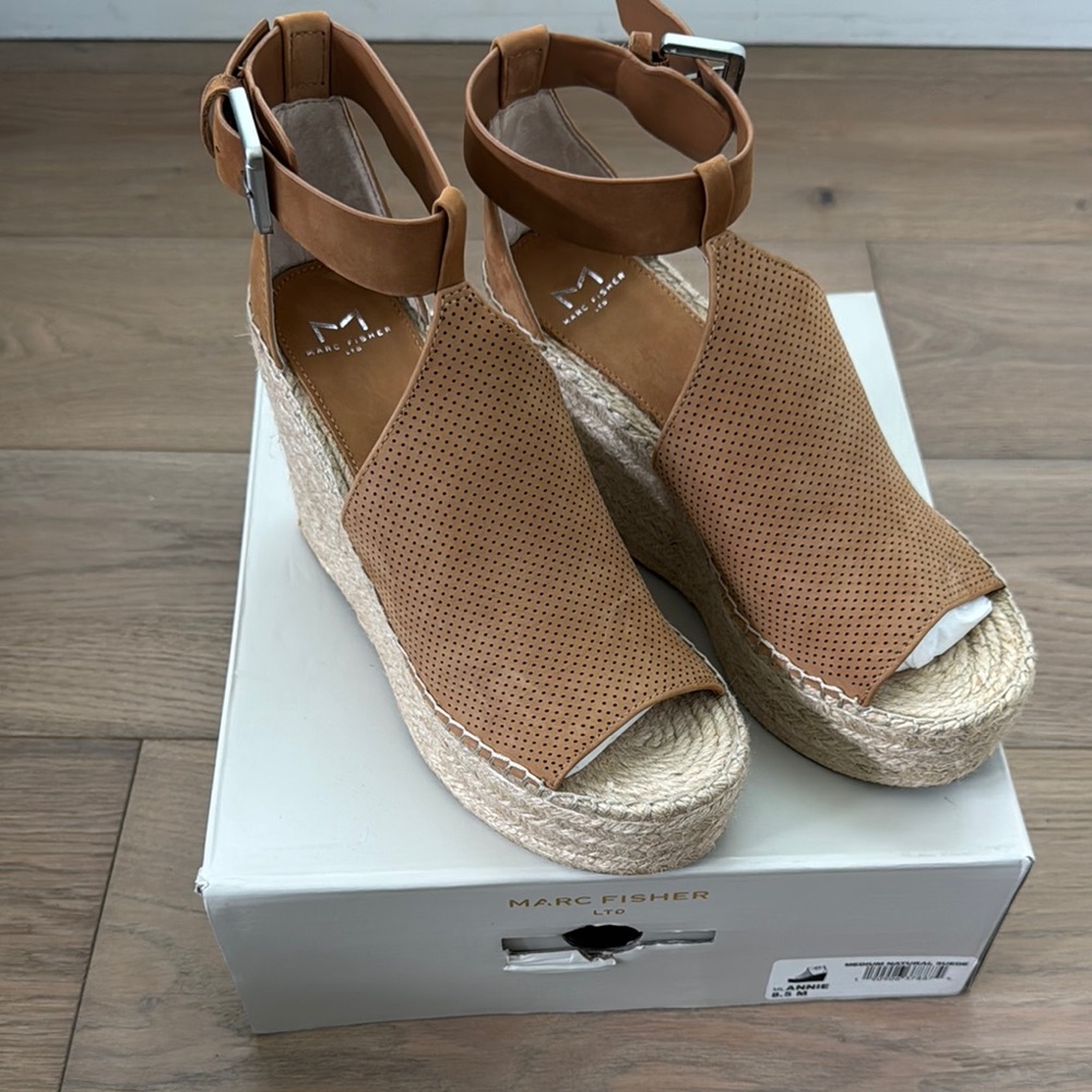 Marc Fisher Annie Tan Suede Wedge Sandals